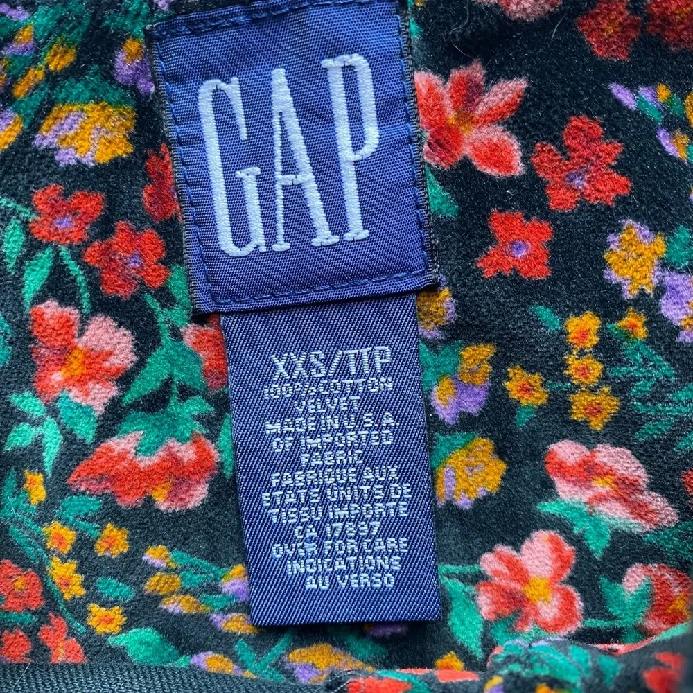 Vintage 90s GAP Floral Velvet Kids Button up Dress - Girls XXS - Picture 5 of 8